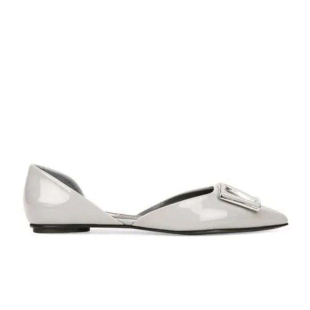 Franco Sarto Size 7.5 Hadley Pointed Toe Flats Patent Gloss Grey $89 Shoes NEW - Picture 2 of 11